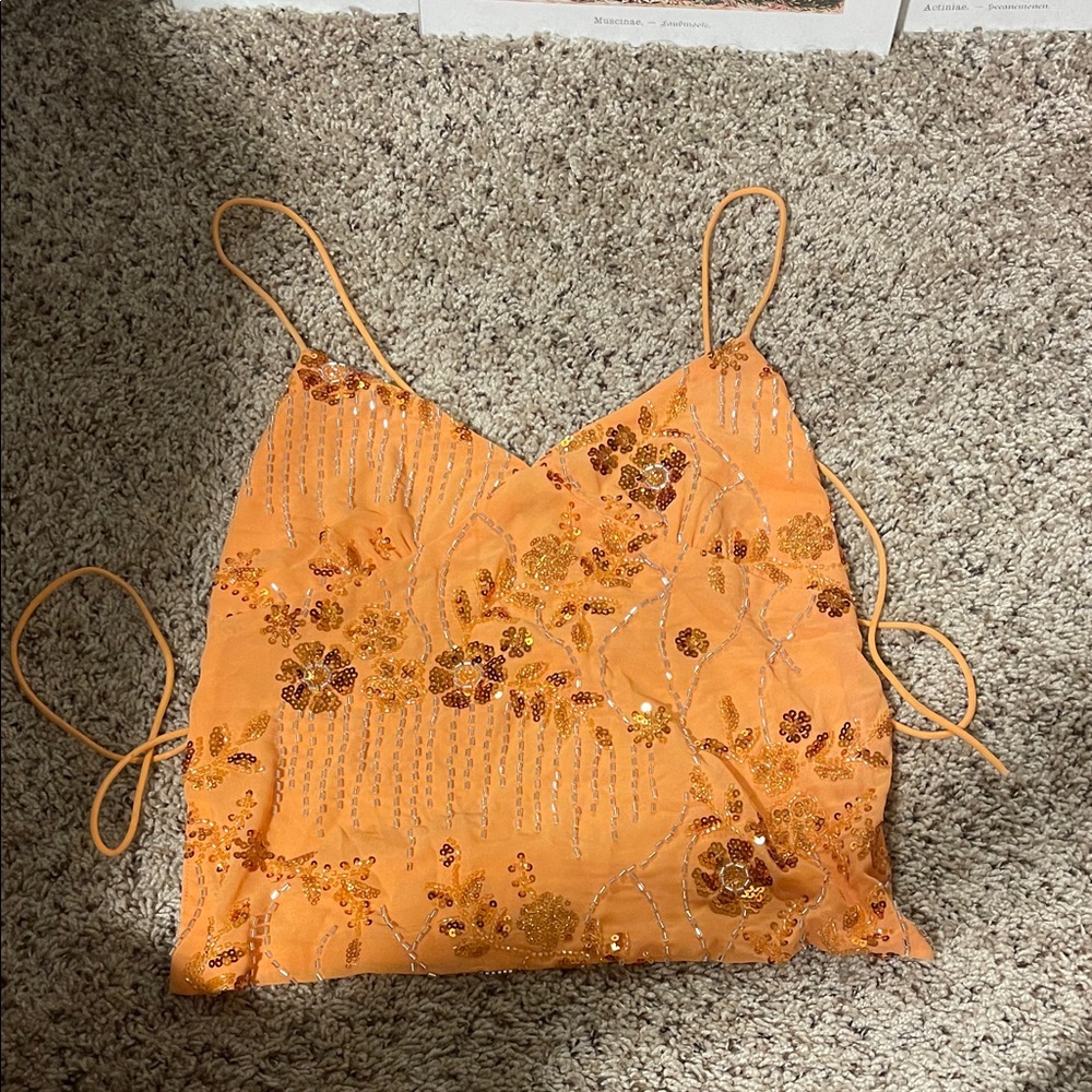 Backless Orange Floral Women's Top